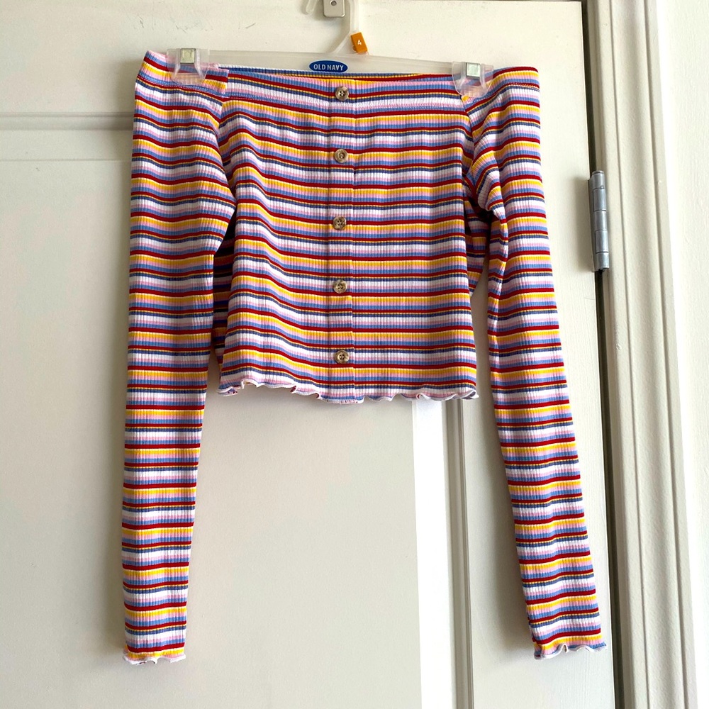 Off the Shoulder strapless long sleeve crop top